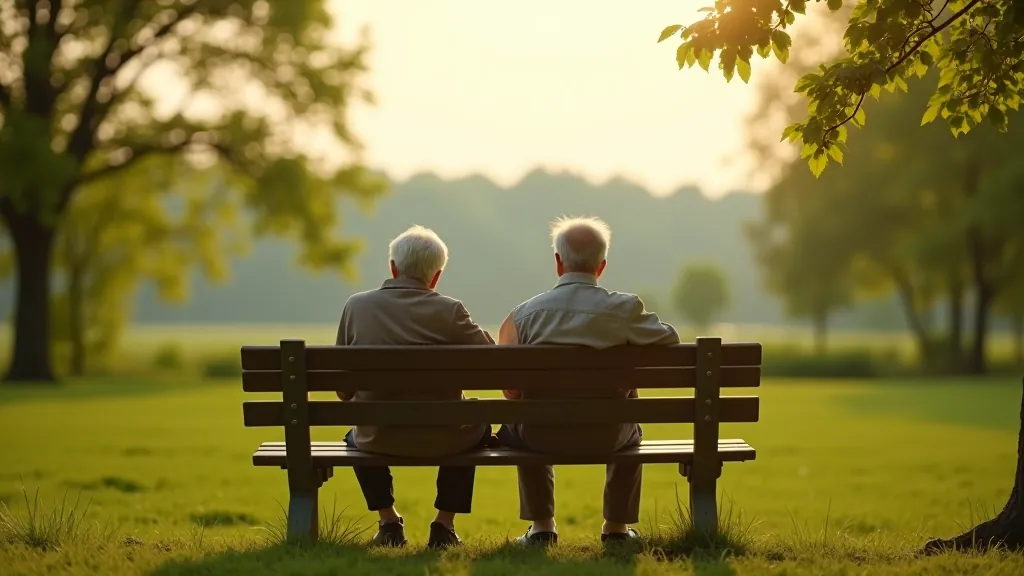 Seniori sēž uz sola Kuldīgas parkā, baudot mieru un sarunājot